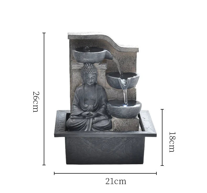 🧘‍♂️ Buddha Tabletop Waterfall Fountain – LED-Lit Serenity for Home & Office