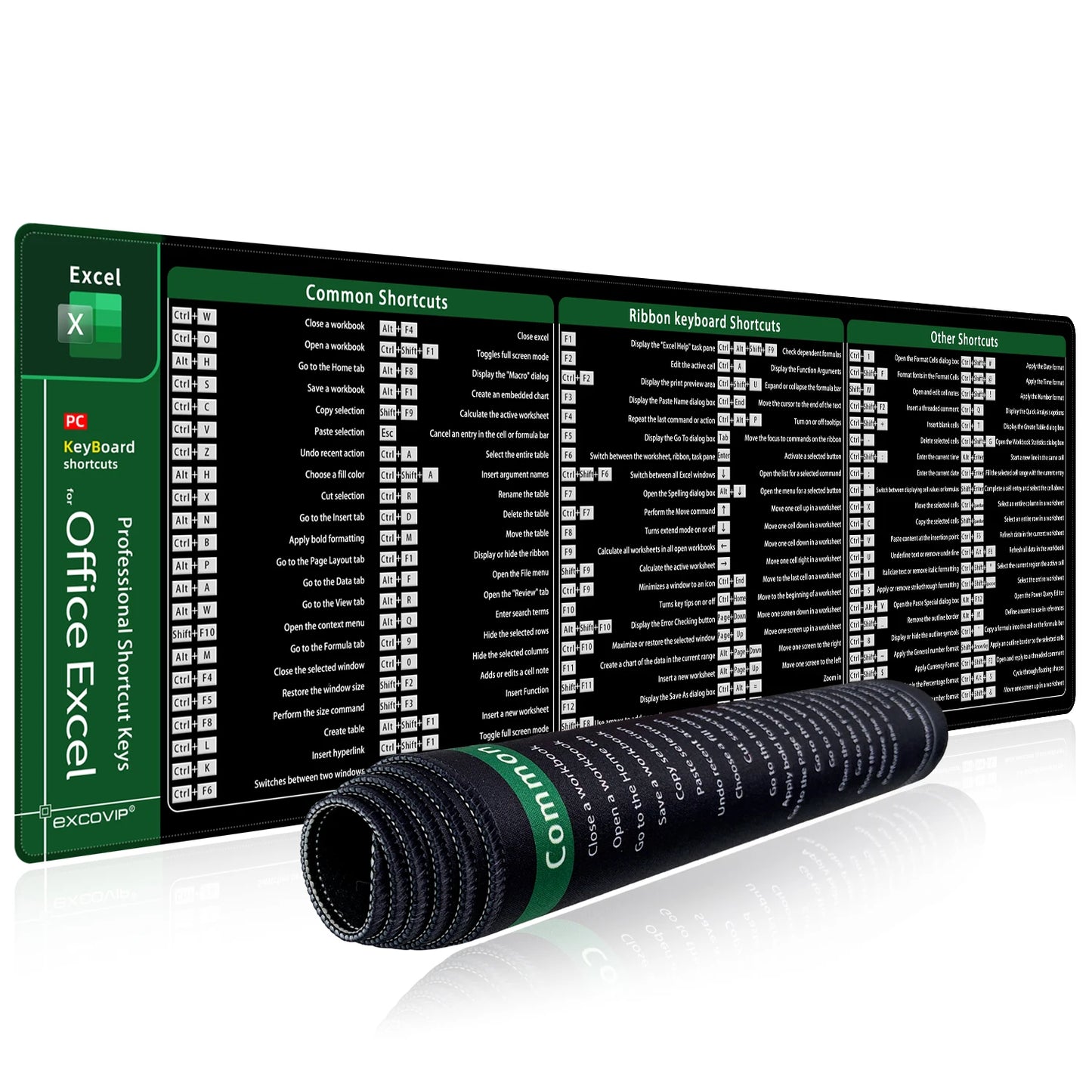 Excel Shortcuts Mouse Pad – Extended Desk Mat with Non-Slip Base