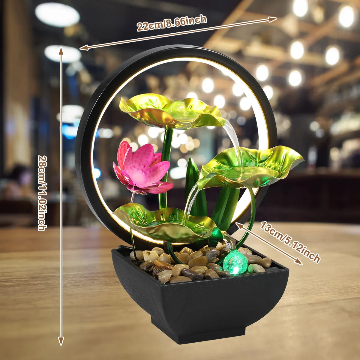 🌿 USB Tabletop Waterfall Fountain – LED-Lit Calm with Natural Rocks