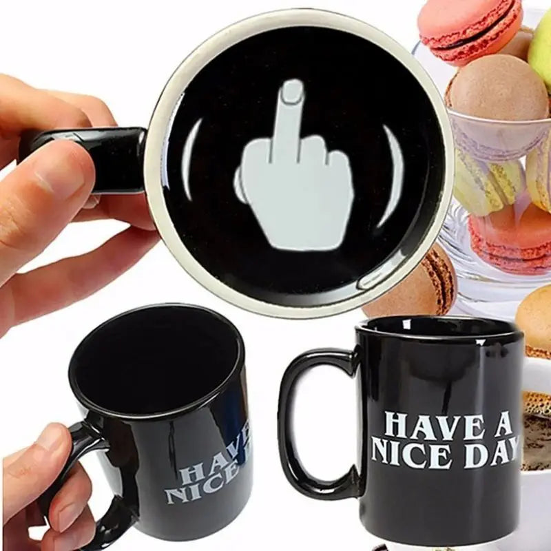 🖕 Black Ceramic “Middle Finger” Mug – 11oz of Pure Sass