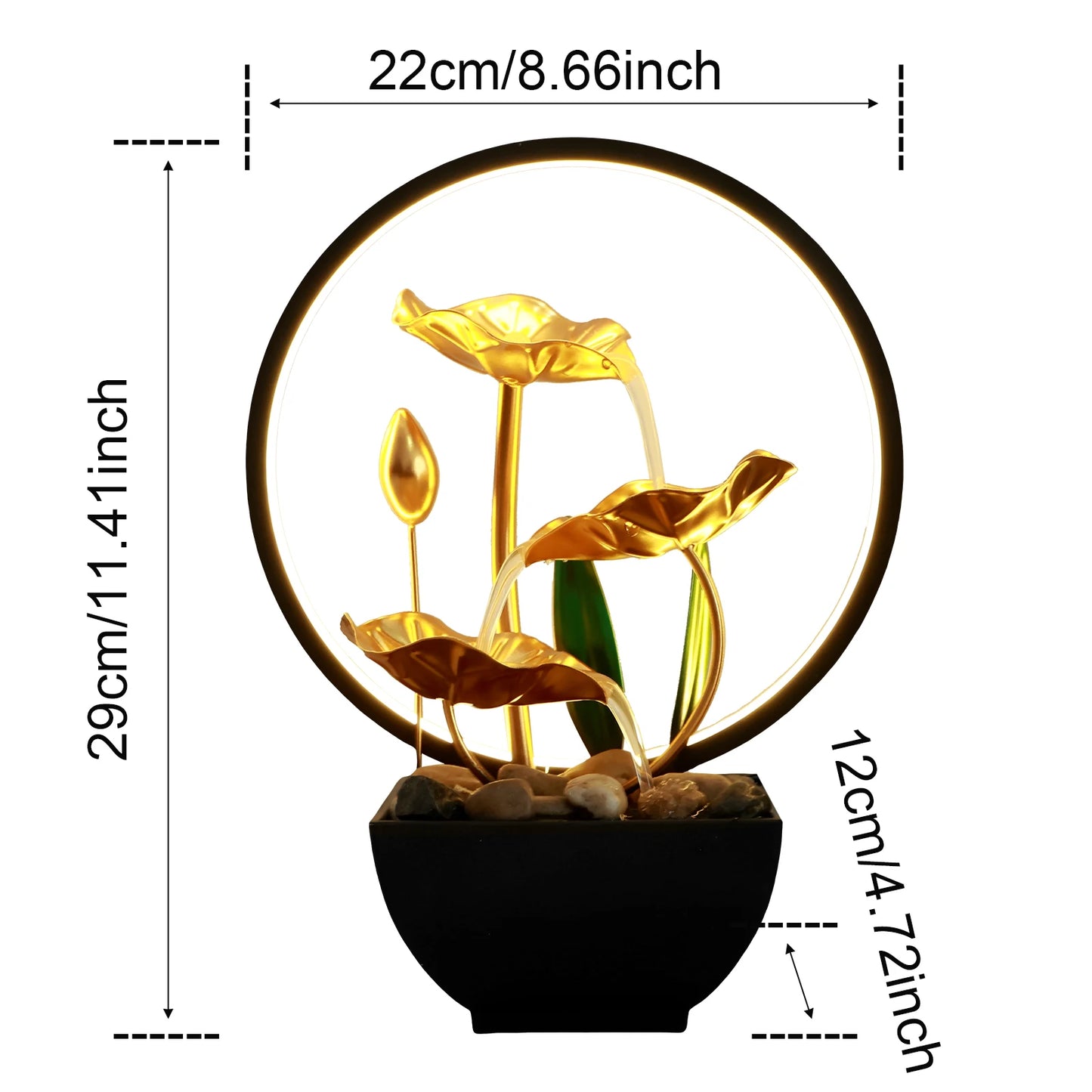 🌿 USB Tabletop Waterfall Fountain – LED-Lit Calm with Natural Rocks