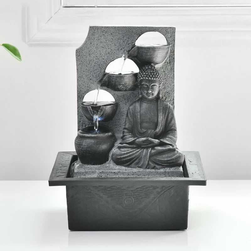 🧘‍♂️ Buddha Tabletop Waterfall Fountain – LED-Lit Serenity for Home & Office