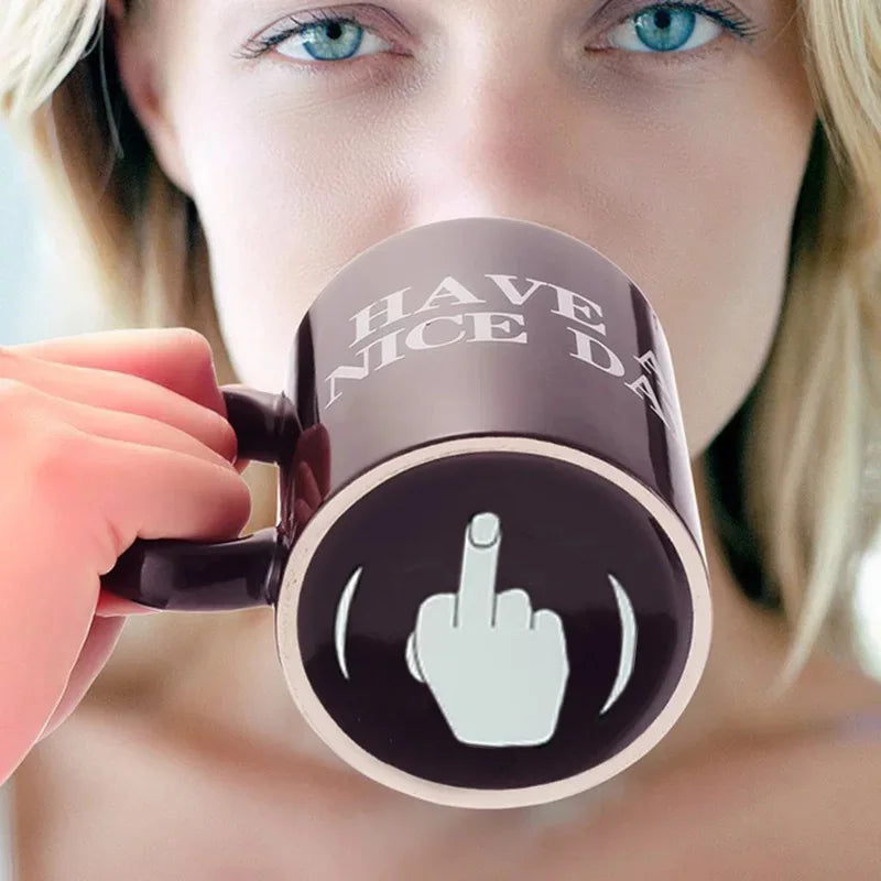 🖕 Black Ceramic “Middle Finger” Mug – 11oz of Pure Sass