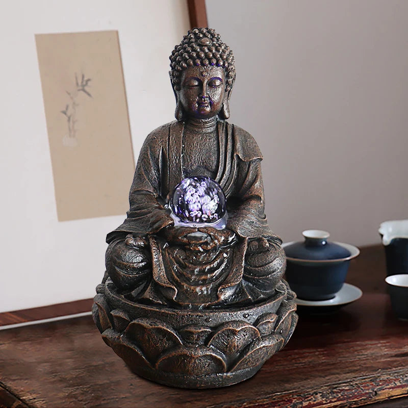 🧘‍♂️ Buddha Tabletop Waterfall Fountain – LED-Lit Serenity for Home & Office