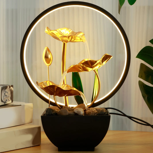 🌿 USB Tabletop Waterfall Fountain – LED-Lit Calm with Natural Rocks