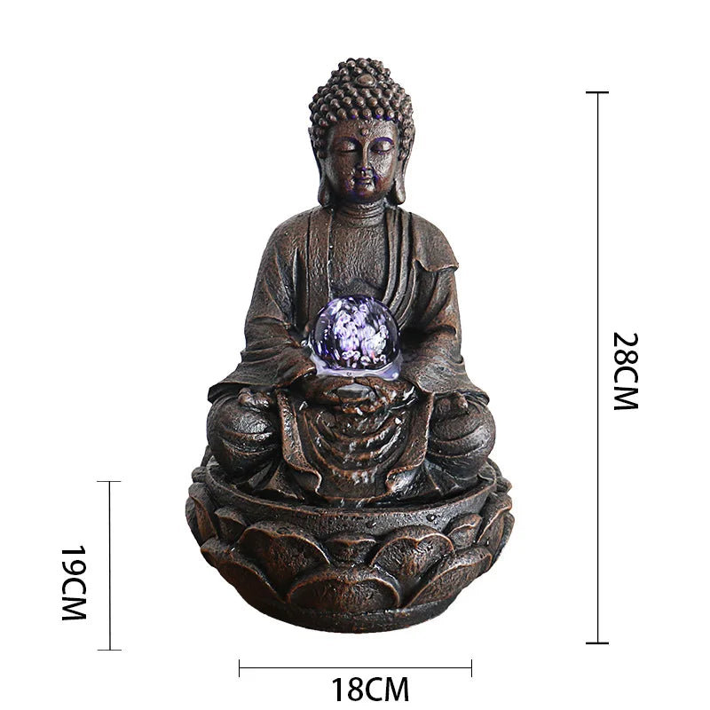 🧘‍♂️ Buddha Tabletop Waterfall Fountain – LED-Lit Serenity for Home & Office