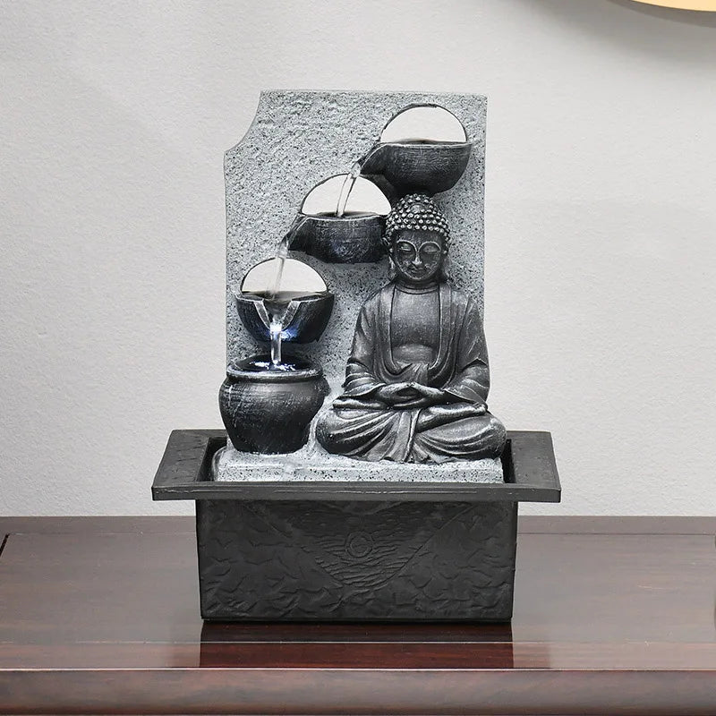 🧘‍♂️ Buddha Tabletop Waterfall Fountain – LED-Lit Serenity for Home & Office