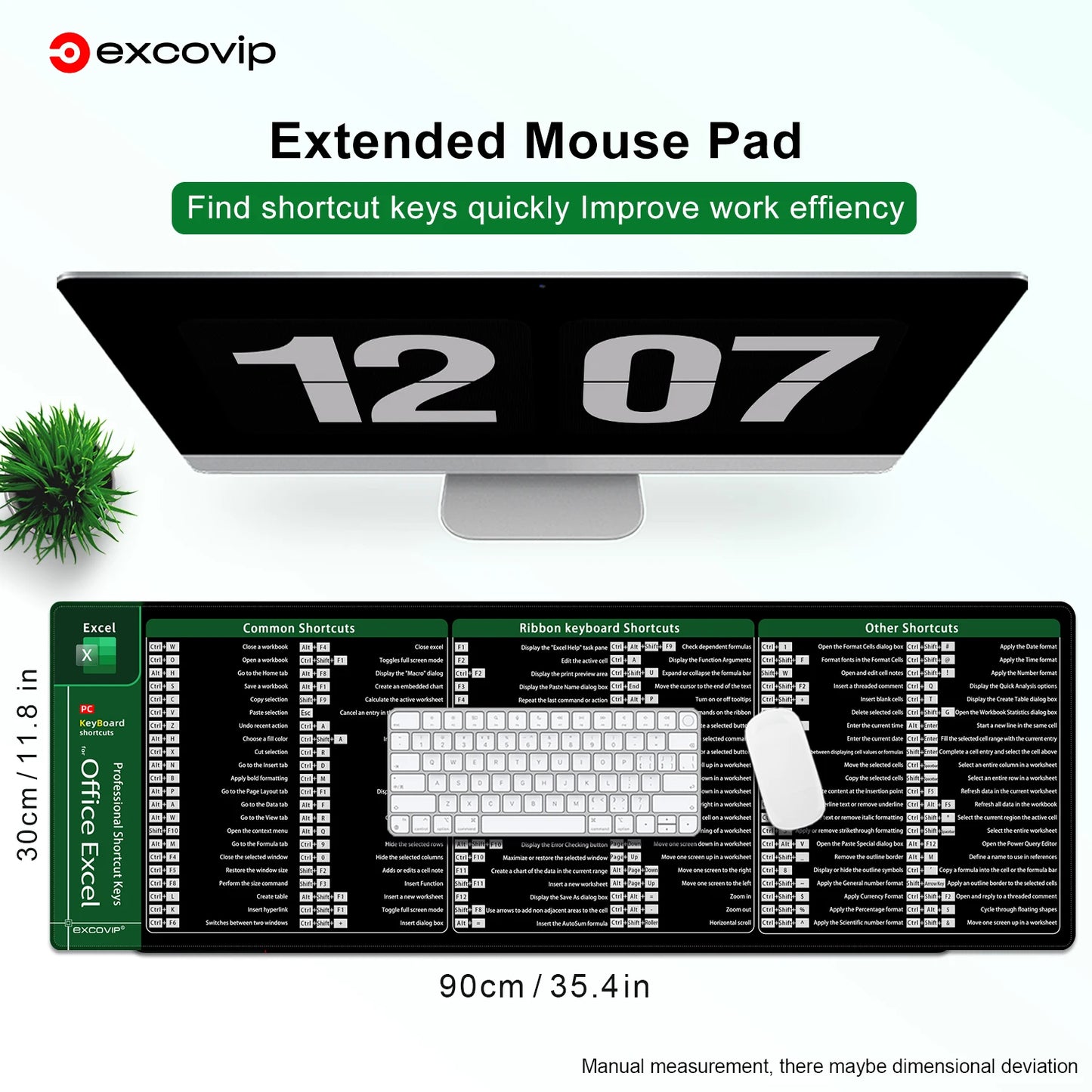 Excel Shortcuts Mouse Pad – Extended Desk Mat with Non-Slip Base