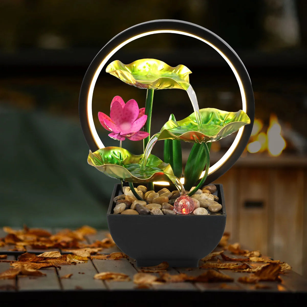 🌿 USB Tabletop Waterfall Fountain – LED-Lit Calm with Natural Rocks