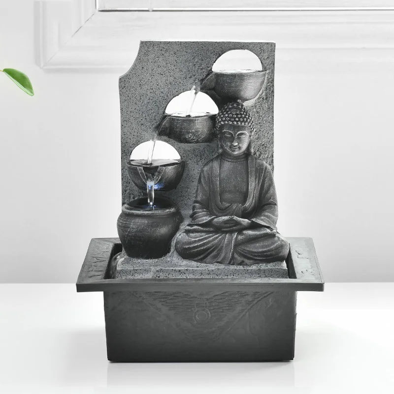 🧘‍♂️ Buddha Tabletop Waterfall Fountain – LED-Lit Serenity for Home & Office